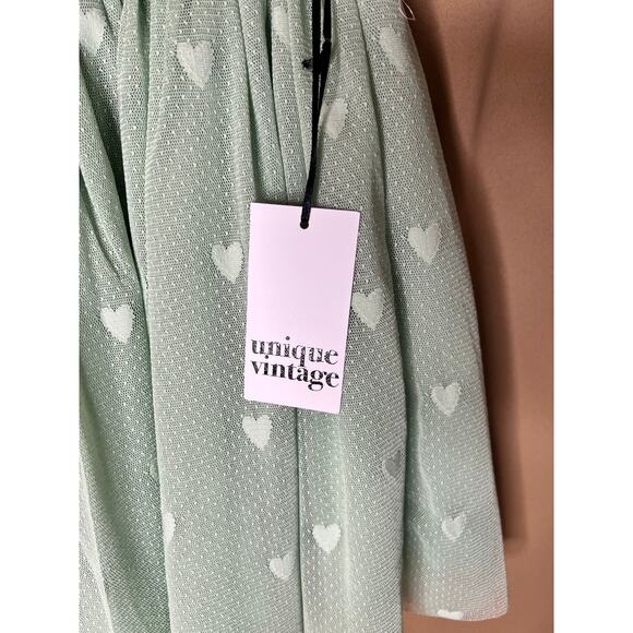 Unique Vintage Mint Green Mesh Tulle Heart Mini Skirt S 4 NWT - Picture 5 of 7